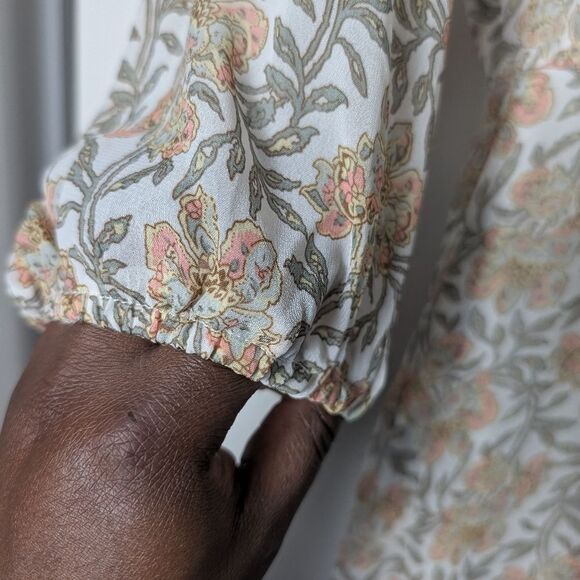 Jessakae Dress Maxi Ruffle Mute Floral 3/4 Smock Sleeve Flowy Faux Wrap Sz m - Picture 6 of 12